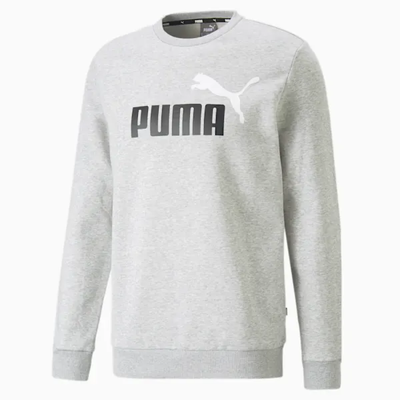 PUMA MENS ESSENTIALS+ TWO-TONE BIG LOGO CREW NECK SWEATER