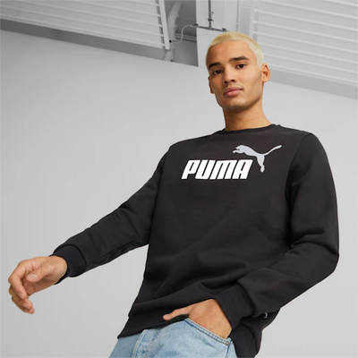 PUMA MENS ESSENTIALS+ TWO-TONE BIG LOGO CREW NECK SWEATER