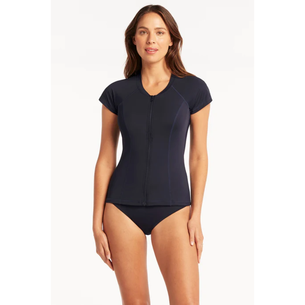 SEA LEVEL WMNS SHORT SLEEVE MULTIFIT RASH VEST - FULL ZIPPER