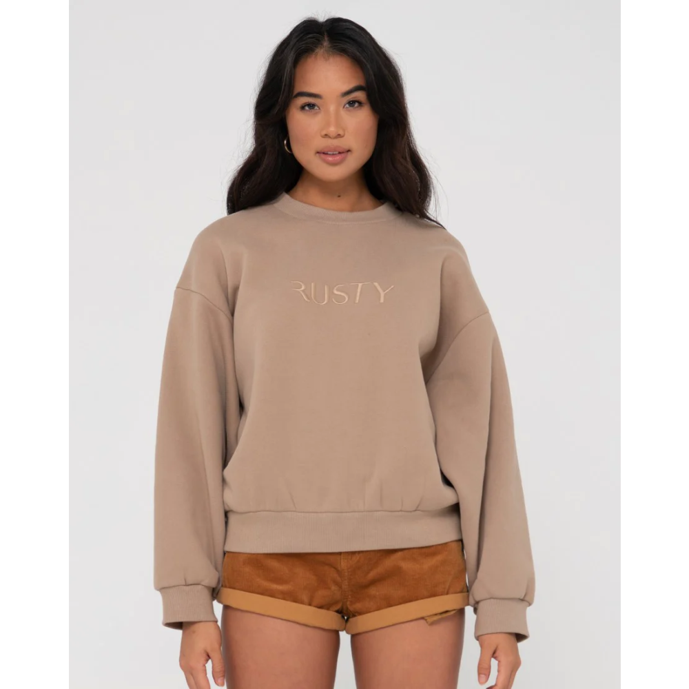 RUSTY WMNS SIGNATURE OVERSIZE CREW FLEECE
