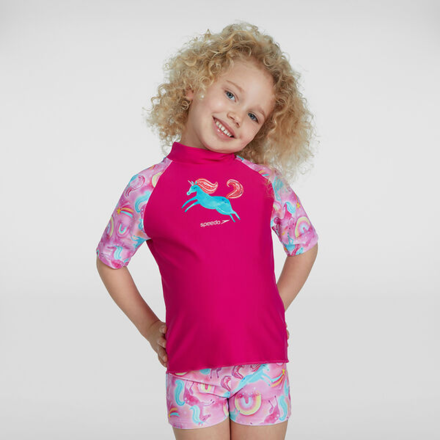 SPEEDO YTH S/S PRINTED RASH TOP SET