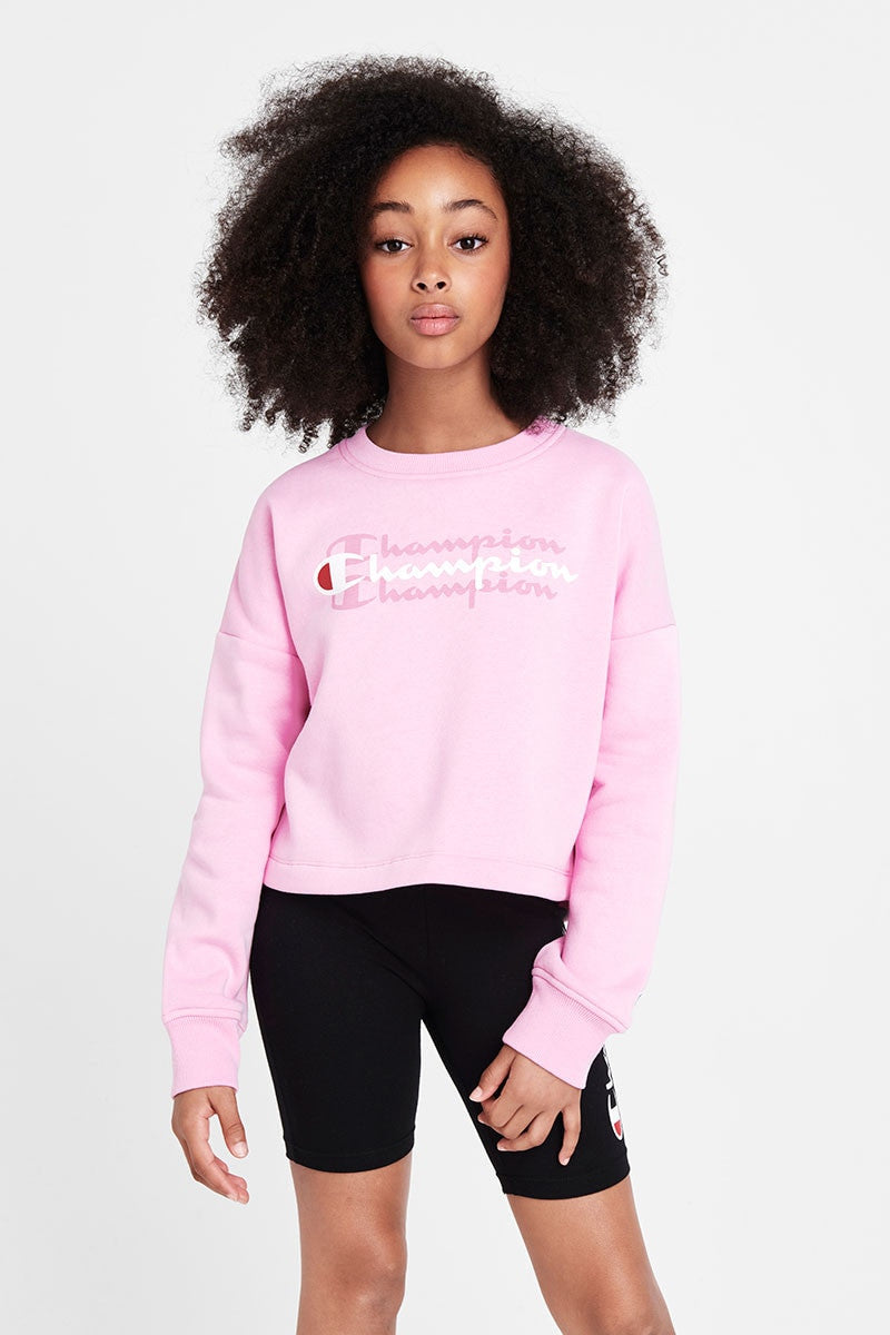 CHAMPION YTH SPORTS GRAPHIC CROP CREW